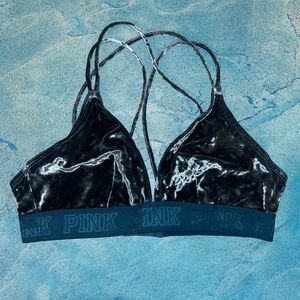 PINK Teal/Navy Velvet Bra | Size L